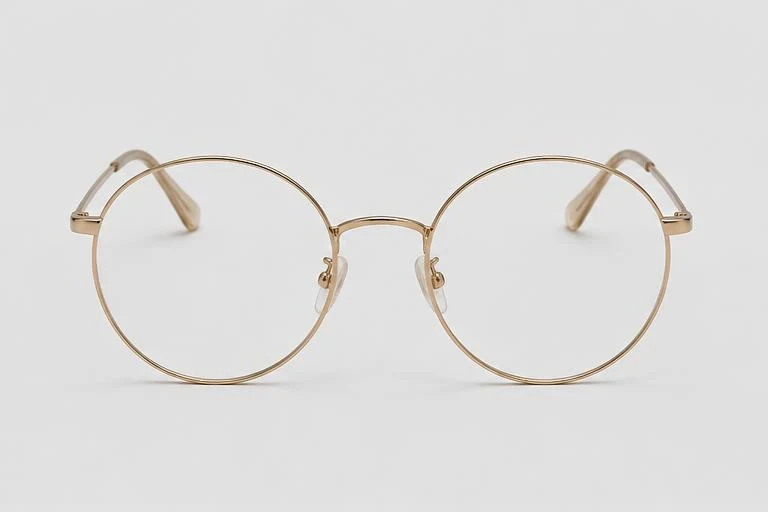 Illustrative champagne gold optical frame with clear lenses